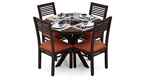 Image of Krishna Wood Decor Sheesham Wood Round Dining Table Set 4 Seater | Four Seater Dining Table with 4 Urban Chairs for Living Room | 4 Seater Dining Set for Hotel, Restaurant | Dark Walnut