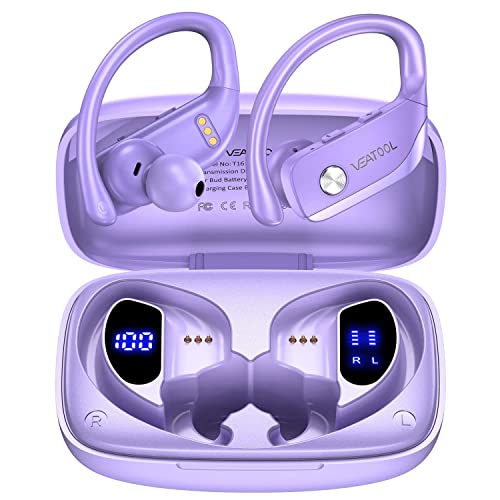 Wireless Earbuds Bluetooth Headphones 48hrs Play Back Sport Earphones with LED Display Over-Ear Buds with Earhooks Built-in Mic Headset for Workout Purple BMANI-VEAT00L Brand: bmanl
