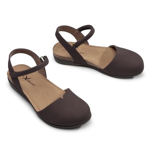 Image of Athlefit Women's Closed Toe Sandals Comfort Cork Footbed Arch Support Flat Sandals