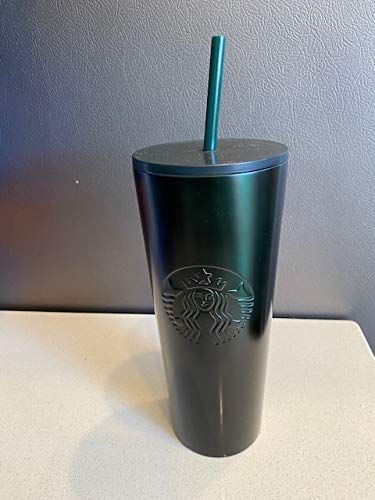 Starbucks Stainless Steel 24-Ounce Double Walled Cold Cup Tumbler Plastic Lid 2020 Black Green