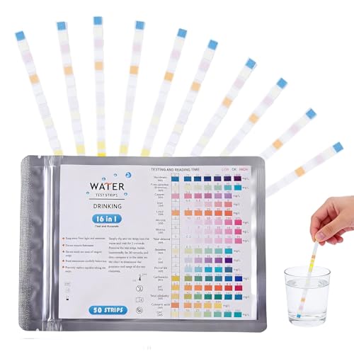 50 pcs Testeur d'eau potable 9-en-1,Bandelettes de Test 9 en 1 pour l'Eau Potable,Mesure de la dureté de l'eau,Testeur pour Analyse de la Qualité de l'Eau du Robinet