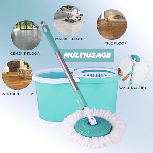 Image of Raxon InnovationBucket Quick Spin Mop with 2 Microfiber Wet Dry Mophead Floor Cleaning pocha Extendable Handle Removable Wringer 360 Floor Cleaner Mopping Set (Random Colour)(Squeez Bucket Mop)
