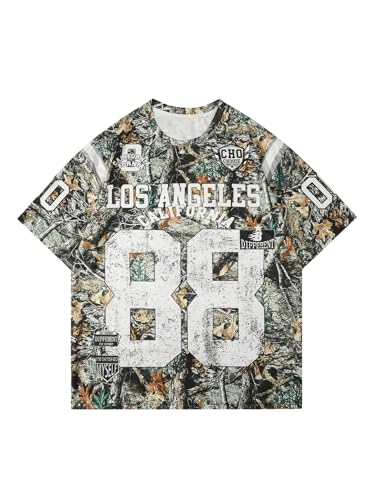 WDIRARA Men's Y2k Camo Print Jersey Shirt Graphic Crew Neck Short Sleeve Baggy Tees Tops Streetwear
