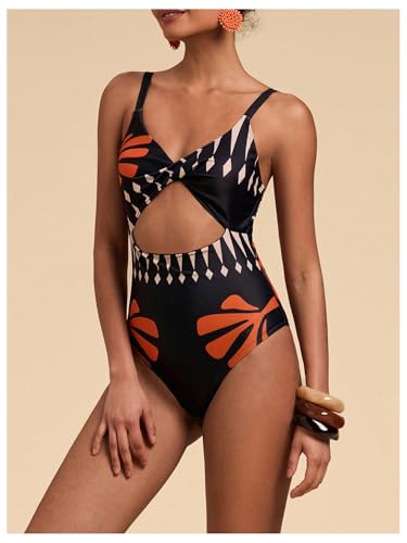 SOLY HUX Women's Printed Cut Out Twist Front One Piece Swimsuit V Neck Spaghetti Strap Bathing Suit Swimwear2