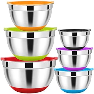 HaWare Mixing Bowls Set of 6, 100% Stainless Steel Nesting Bowls Set with Lids, Mirror Finish & Silicone Bottom, (Bright Colors), Heavy Duty & Dishwasher Safe - 4.5/ 3L/2.5/ 1.5L/ 1.2L/ 0.7L