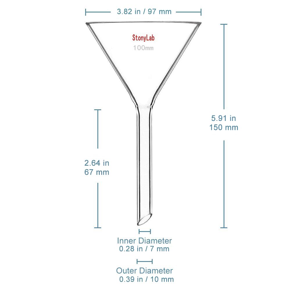 StonyLab 2-Paquet Entonnoirs en Verre Borosilicaté, Borosilicaté Glass Funnel, Tige Courte Diamètre de 100 mm, Longueur de Tige de 100 mm