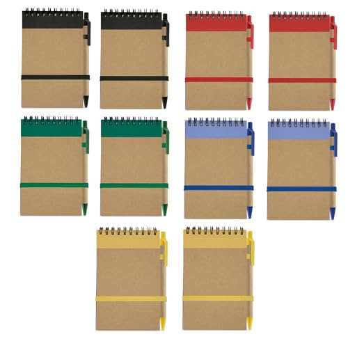 Adri 10 libretas pequeñas a6 de bolsillo con bolígrafo en cartón reciclado a juego, cuaderno con espiral, Portada Rígida, libretita de 70 Hojas lisas ideal para regalos en cumpleaños (10)