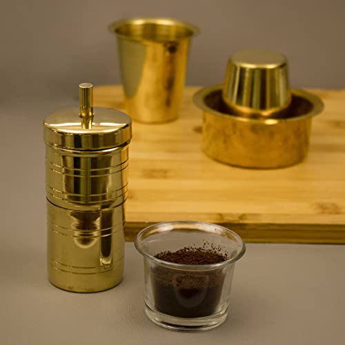 Image of Spillbox Traditional Brass 100ml Filter Coffee Maker, Brass, South Indian Drip Sytle Decoction Liquid Maker, Coffee Filter Vessel, Utensil- Vinsan Coffee Fliter Size 0- (Small)