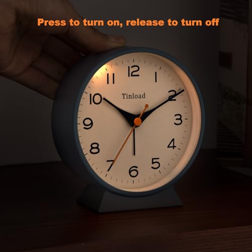 Image of Tinload 4.5 inch Battery Operated Retro Analog Alarm Clock, Small Silent Bedside Desk Clock,Lighted on Demand, Battery Operated, Snooze, for Living Room, Bedroom, Bedside, Desk(Blue)