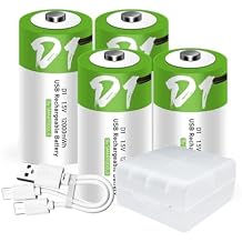 4pcs D Battery USB/Type-C D Rechargeable Batteries, High Capacity 1.5V 8000mAh 12000mWh 3 Hours Fast Charge, Cycle Times up to 1200x with Type-C Port Charging Cable