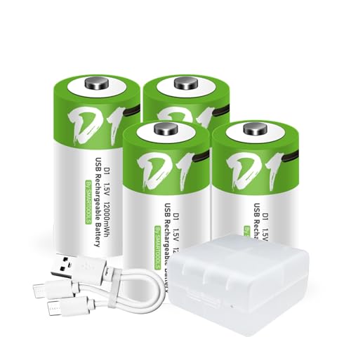 4 batterie D USB Type-C D agli ioni di litio ricaricabili, ad alta capacità, 1,5 V, 8000 mAh, 12000 mWh, batteria al litio ricaricabile, 3 ore di ricarica rapida, con cavo di ricarica