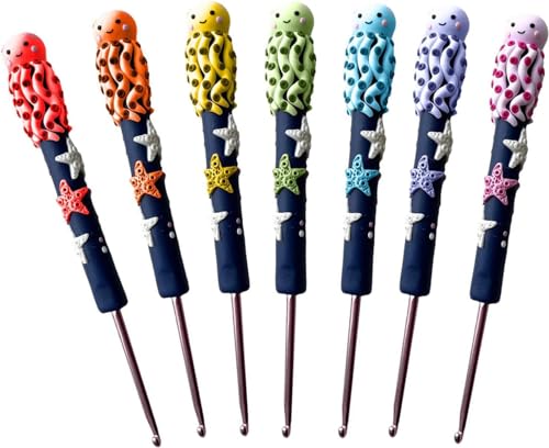WEedsy 7PCS Crochet Hooks Set,Creative Colorful Resin Crochet,Rainbow Crochet Hook,Ergonomic Handle Crochet Hooks Set,for Yarn Craft Crochet Kit for Beginner-Octopus||7PCS