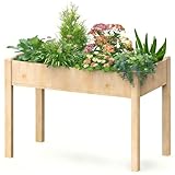 DUMOS Raised Garden Bed with Legs, 48x24x30 Inch Planter Box Outdoor with Liner for Herbs/Flowers/Vegetables, Elevated Wooden Garden Bed for Patio, Balcony and Backyard, Soft Wood