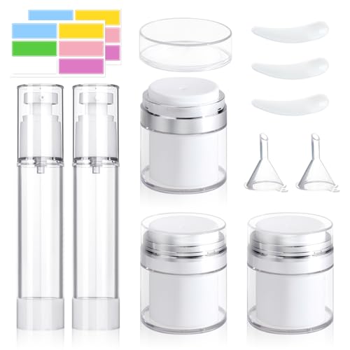 5Pcs 1.7oz Airless Pump Jar Set, BOJVESH Refillable Cream Jars Airless Pump Bottles, Vacuum Cosmetics Bottle Dispenser, Empty Travel Container for Moisturizer, Skincare Cream, Lotion, Toiletries