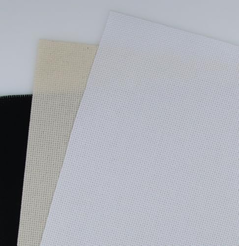 Image of KCS 3 pc of 15 inch x 18 inch(38cmx45cm) Counted Cross Stitch Cotton Aida Cloth Needlework Rolled Fabric Box,16CT,White+Oatmeal+Black