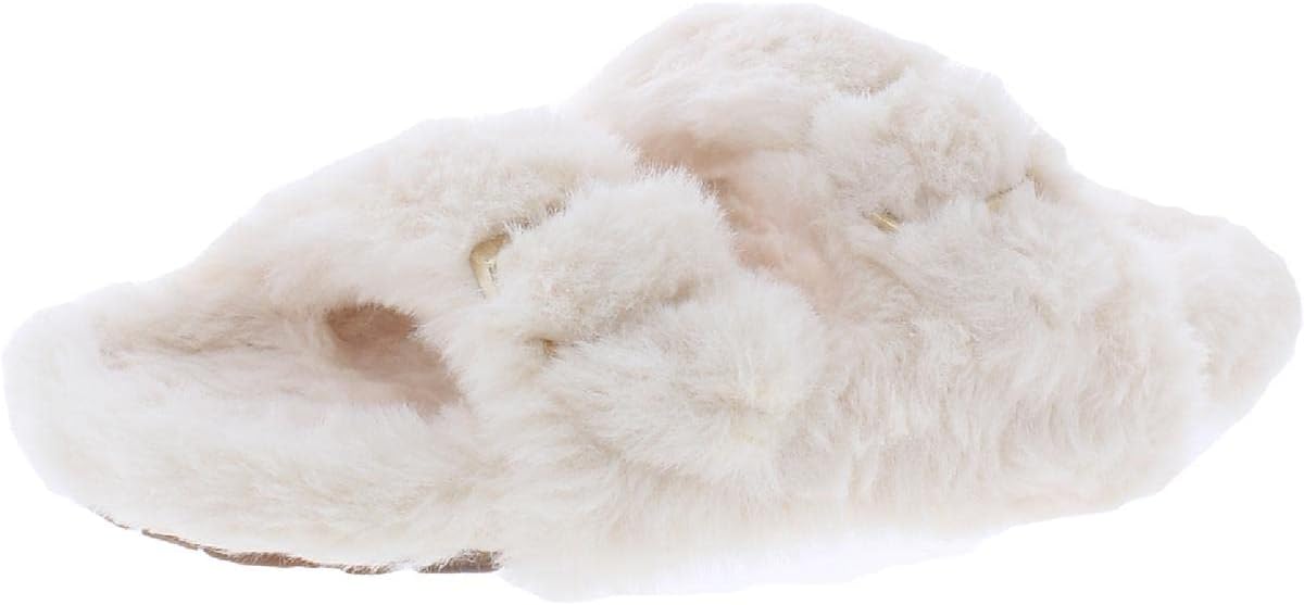 Steve Madden Womens Around Faux Fur Footbed Slide Slippers White 5 Medium (B,M)