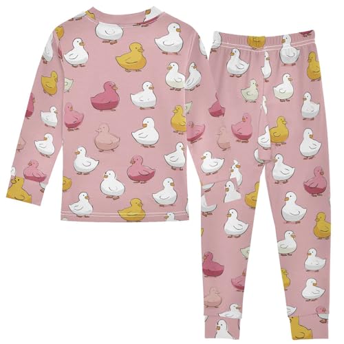Pajama Sets Long Sleeve Ducks Colorful Cartoon Pattern Soft Comfy Sleepwear 2 Piece PJS 3-8T3