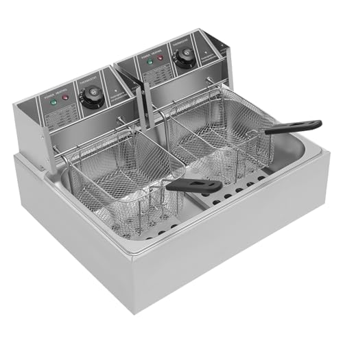 Freidora eléctrica, 3200 W, 12 L, freidora de aceite, doble freidora, rango de temperatura de 60 °C - 200 °C, longitud del cable de alimentación 1,3 m, 2 placas residuales para preparar sabrosos