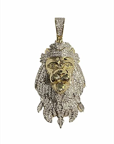 Tgdj Men's 10K Solid Gold Diamond King Lion Head Pendant 0.82Ctw #TOP5