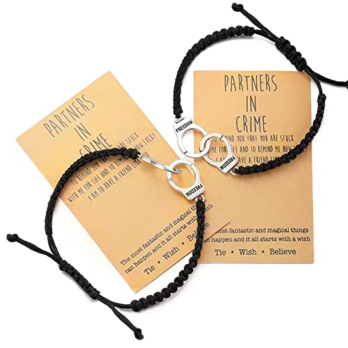 Image of YJT Partners in Crime for 2 Best Friends Handcuff BFF Bracelets Girls Women Friendship Bracelets for Couples, Mom and Daughter 2PC, with 2 Message Cards