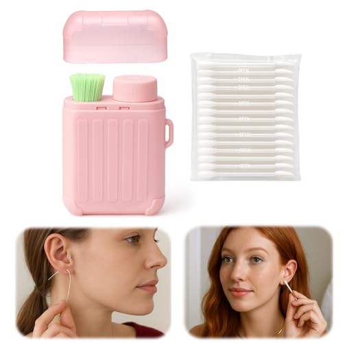 XANGNIER Ear Piercing Cleaner Ear Piercing Cleaning Kit Earring Hole Piercing Aftercare Cleaning Tool Set with 240pcs Disposable Ear Piercing Cleaner Floss 50pcs Cotton Swabs for Girls Women Men Pink