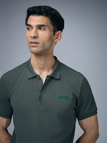 Image of TECHNOSPORT Men's Slim Fit Striped Half Sleeve Active Out Matpiq Polo T-Shirt for Gym, Sports & Regular Use