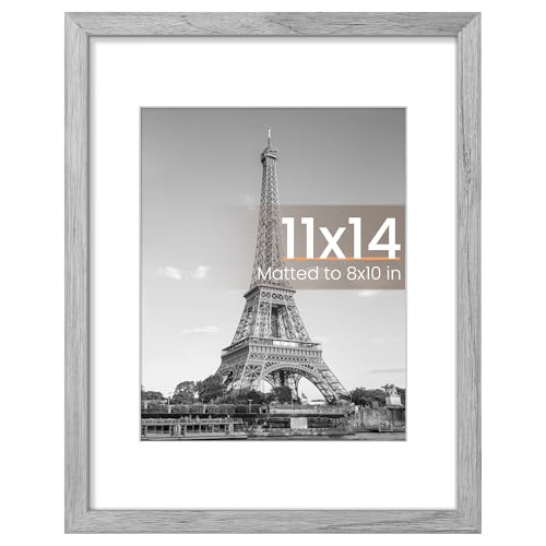 Image of upsimples 11x14 Picture Frame, Display Pictures 8x10 with Mat or 11 x 14 Without, Wall Hanging Photo Frames, Gray, 1 Pack