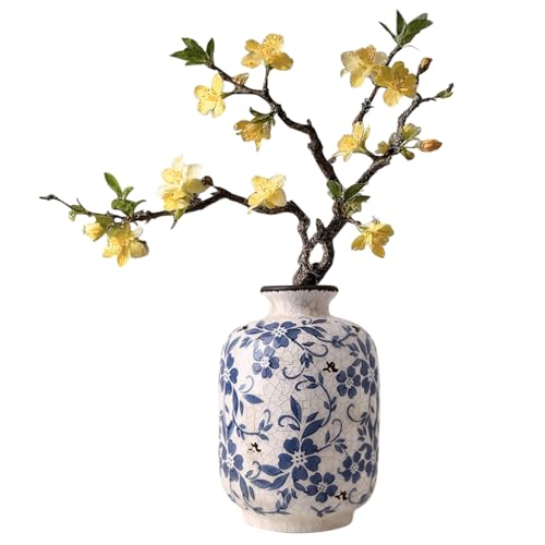 Vase Vintage Bleu et Blanc, Vase Fleur Porcelaine, Vase Decoratif Chinois en Craquelée Glaçure pour Décoration d'Intérieur Centres de Table 12.5 x 18.5 cm (S)