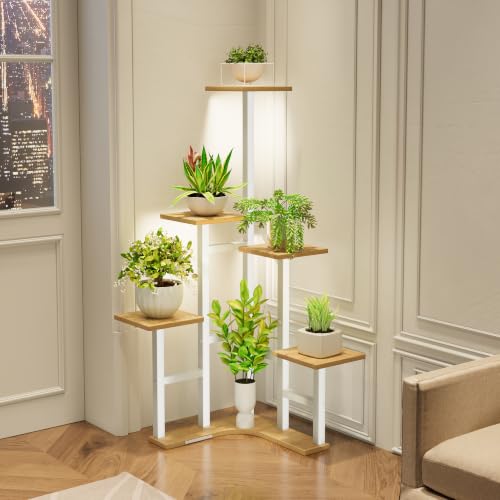 Image of Corner Plant Stand Indoor with Grow Lights 6 Tiered Corner Plant Shelf
