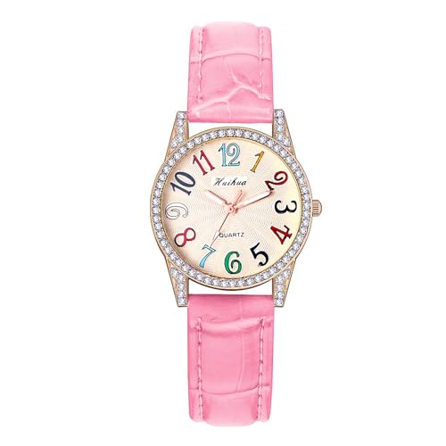 JewelryWe Montre Femme Cuir,Montre Bracelet Femme Fille Fantaisie avec Cadran Incrusté de Strass et Échelle de Couleurs,Montre à Aiguille Analogique...