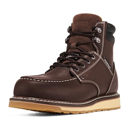 Image of NINGO Steel Toe Work Boots for Men, 6 Inch Waterproof Mens Wedge Moc Toe Boots, Full-Grain Leather, Oil and Slip-Resistant Safety Boots, EH Protection, Work Boots for Construction, Industrial