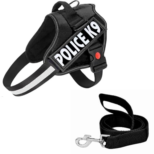 Image of Berlin's PET ACCESSORIES Police K9 Dog Harness with Leash, Dog Vest with Handle, Reflective Adjustable No-Pull Harness for Dogs Heavy Duty Nylon, for Training, Patrol, Hiking (Black, Small (5-12Kg))