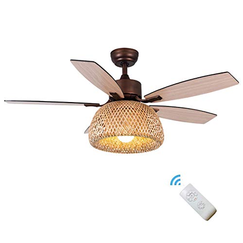 48"American Farmhouse Deckenventilator Mit Lampe Mute Fernbedienung Lüfter Kronleuchter Mit 5 Holzklingen Handgefertigte Bambusschirm Für