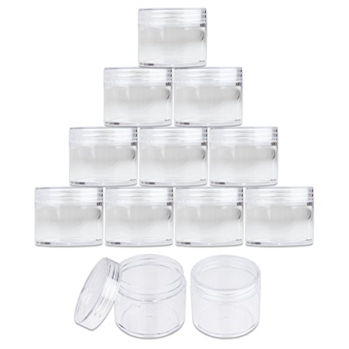 Beauticom 12 PIECES 60 Grams-60 ML (2 Oz) Leak Proof Round Acrylic Container Jars with Screw Cap Lids for Beauty Cosmetic Jewelry Charms Rhinestones (Clear Base with Clear Lids)