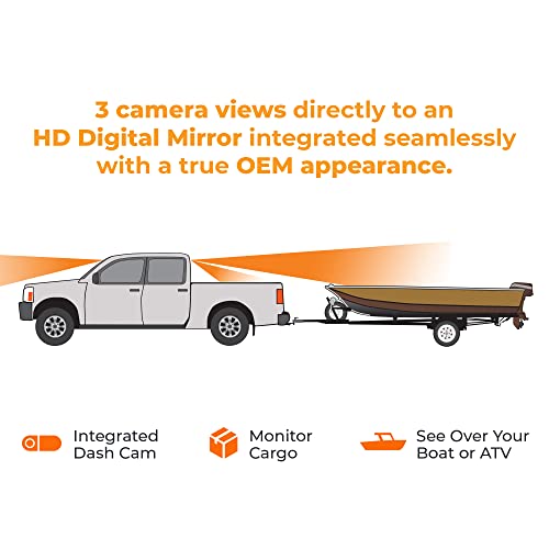 Brandmotion FullVUE Mirror and Camera System Compatible with Ford F-150 (2015-Current) and Super Duty (2017-Current) - Always Recording Dash - 3rd Brake Light Cargo Bed Cameras w/ Touch Mirror