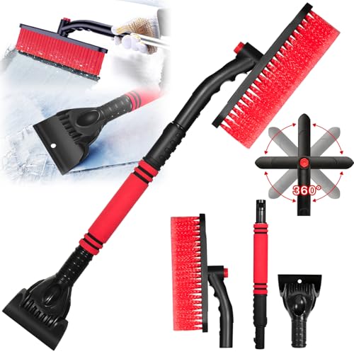 RDDAIPE Rascador de Hielo para Coche con Escoba, 73cm Raspador de Nieve Retráctil y Desmontable, con Cabeza Giratoria 360 Grados, Rascador Hielo Parabrisas Coche para Coche Camión SUV