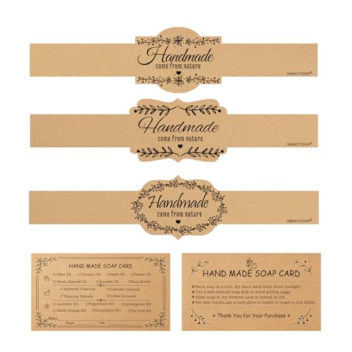 Tarjetas de papel kraft para jabones hechos a mano con guía de uso para envolver