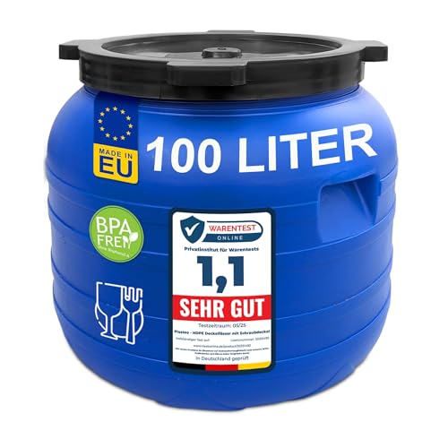 plasteo® 100 Liter Weithalsfass mit Schraubdeckel Futtertonne Kunststofffass Universalfass Deckelfass Lebensmittelecht Wasserfass Regentonne Lagerfass | Stabile Griffmulden | Blau plasteo® 100 Liter Weithalsfass mit Schraubdeckel Futtertonne Kunststofffass Universalfass Deckelfass Lebensmittelecht Wasserfass Regentonne Lagerfass | Stabile Griffmulden | Blau