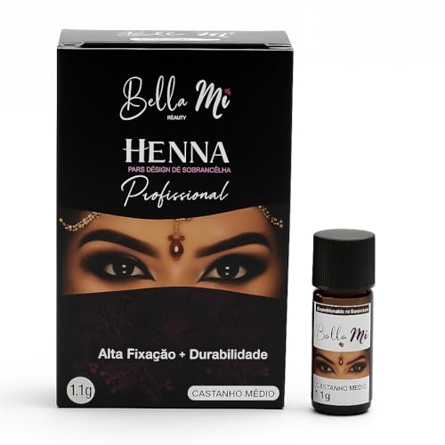 Henna para Sobrancelhas Bella Mi – Definição, Preenchimento e Durabilidade Profissional (Castanho Médio)