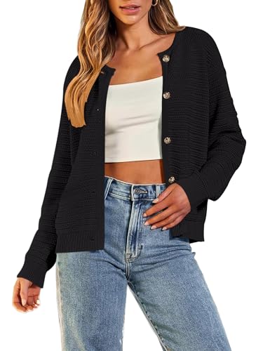 Image of Women's Button Down Cardigan Sweater Causal Open Front Long Sleeve Crewneck Knit Outwear for Women