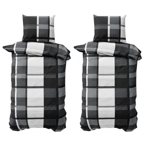 Leonado Vicenti 4 teilige Microfaser Bettwäsche 135x200 cm Bettbezug Bettwaren Schwarz Grau Weiss Karo Gestreift