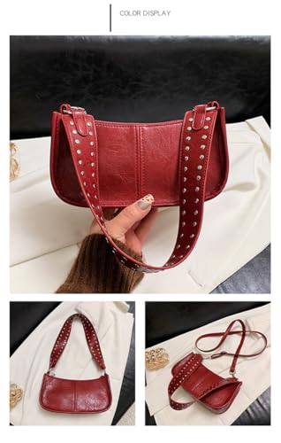 Image of Shoulder Bags Red Purse for Women Burgundy | 90s Y2k Bag, Studded, Leather Handbags, Crossbody Bag