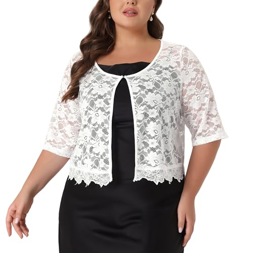 Agnes Orinda Plus Size Bolero Shrugs Floral for Women 2024 Summer Cardigan 1/2 Sleeve Sheer Lace Shrug