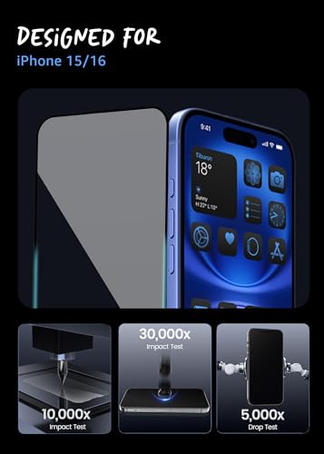 Image of Lensarmor Military Grade 360 Degree Privacy Tempered Glass for iPhone 15 & iPhone 16 - Anti-Spy Screen Protector with Accessories Kit, Shatterproof & Scratch Resistant Screen Guard (6.1 inch)