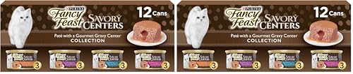 Image of Fancy Feast Purina Savory Centers Wet Cat Food Pate Variety Pack with Chicken, Salmon, Beef, and Tuna Pate with Gravy Center - (2 Packs of 12) 3 oz. Pull-Top Cans (Pack of 2)