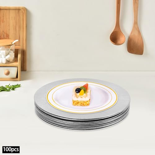 100 Platos Cargadores Plateados Redondos de 13 in miniatura 4