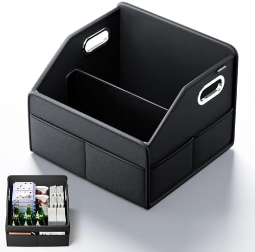 Organizador de almacenamiento para automóvil cubo compacto de piel sintética para maletero, asiento delantero, asiento trasero y piso del automóvil