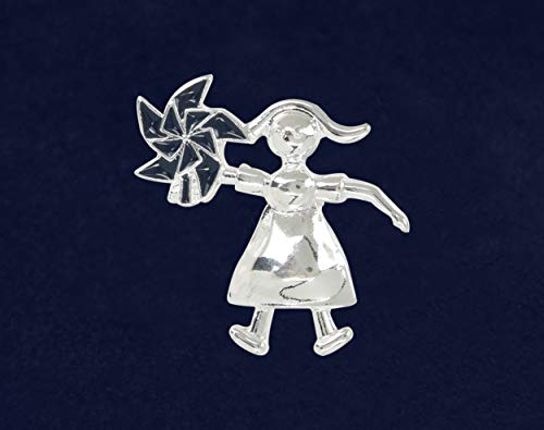 Fundraising For A Cause | Child Abuse Pinwheel Pin – Girl Holding Pinwheel for Child Abuse Awareness, Gift-Giving, Fundraising and More2