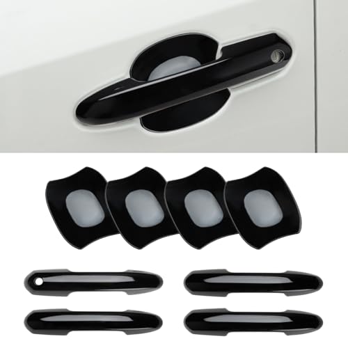 DLOVEG Upgraded Snap-on Door Handle Cover with Door Handle Bowl Cover Compatible for 2019-2024 2025 Toyota Rav4 Accessories Black Handle Protectors Glossy Black