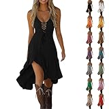 AEPTDEO Western Dress for Women Cowgirl Sexy, Womens Summer Dresses Vintage Cowgirl Midi Dress Casual Sleeveless Ruffled Sundresses Halloween Western Outfit 2025